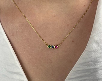 Gold Family Tiny Birthstone Necklace, Birthstone Gift, Christmas Gift, Bridesmaid Gift, Gift for Mom, Birthday Gift, Birthstone Jewelry