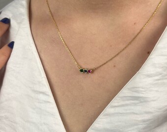 14K Solid Gold Family Birthstone Necklace, Birthstone Gift, Christmas Gift, Bridesmaid Gift, Gift for Mom, Birthday Gift, Birthstone Jewelry