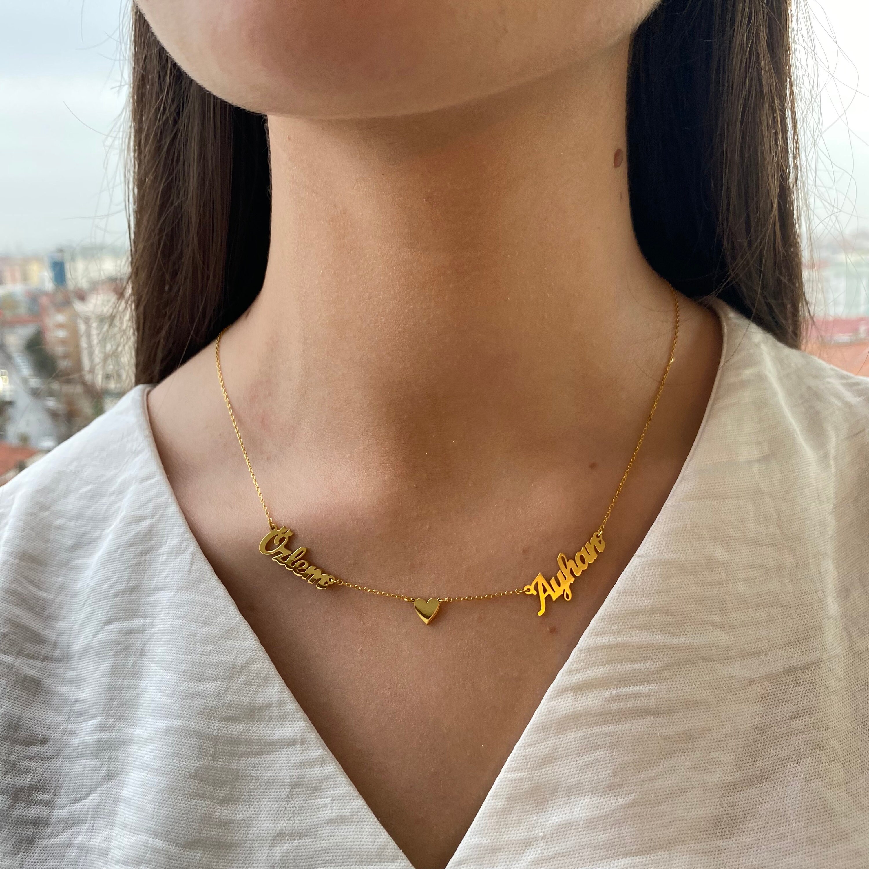 Tiny Name Necklace With Heart 18k Gold 