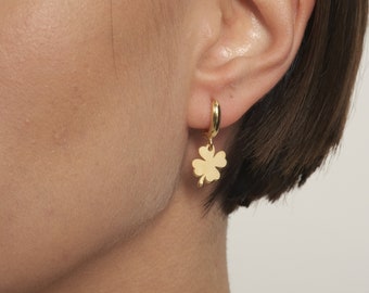 14k Gold Kleeblatt Ohrringe - Vierblättrige Kleeblatt Ohrringe - Zierlicher Kleeblatt Schmuck - Geschenke für Mutter - Weihnachtsgeschenk