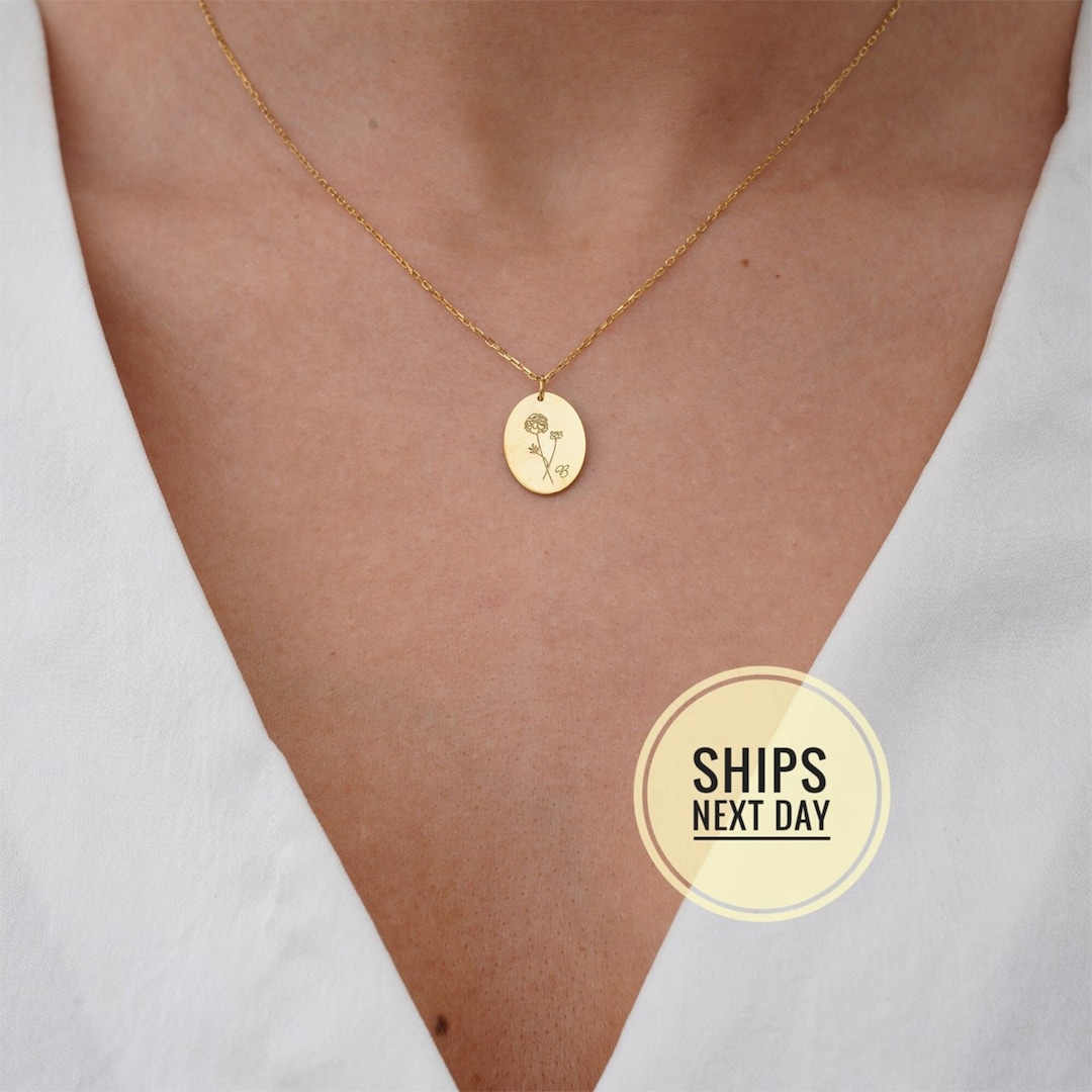 Tiny Birth Flower Necklace with Initial -18k Gold Filled Minimalist Birthflower-Personalized Birthflower Jewelry-Gifts For Her-Birthday Gift