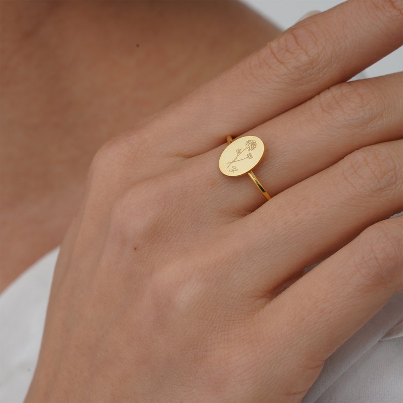 Personalized Birth Flower Ring Birth Month Flower Ring Etsy