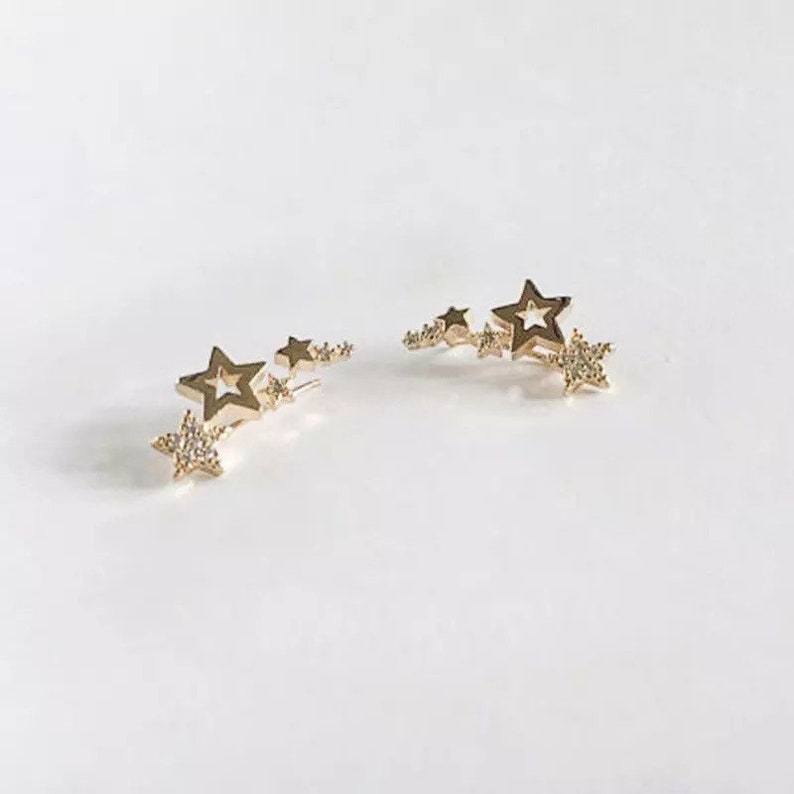 Ear Climber Earrings. Multi Stars Earrings. Star Ear Jacket. Stars Tassel CZ Earrings. image 8