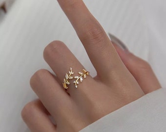 Gold Leaves Ring, Leaf Branch Ring, Open Ring, 925 Sterling Silver Ring, Rose Gold Ring,