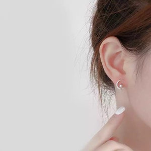 Golden Sun Earrings. Gold Moon Stud Earrings, Crescent Stud in Silver. Sunshine Silver Earrings, Gifts for her. Celestial earrings. image 3
