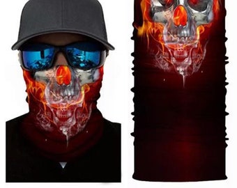 Gaiter de cuello de calavera de fuego, máscara facial de redecilla, máscara de tubo de miedo de fuego, pañuelo de fuego iluminado