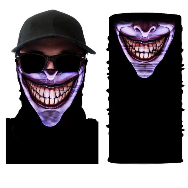 Paarse Joker gezichtsmasker, nekbeenkap, Joker Snood, Joker Bandana, Biker Balaclava