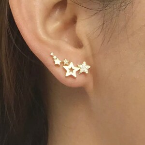 Ear Climber Earrings. Multi Stars Earrings. Star Ear Jacket. Stars Tassel CZ Earrings. image 9