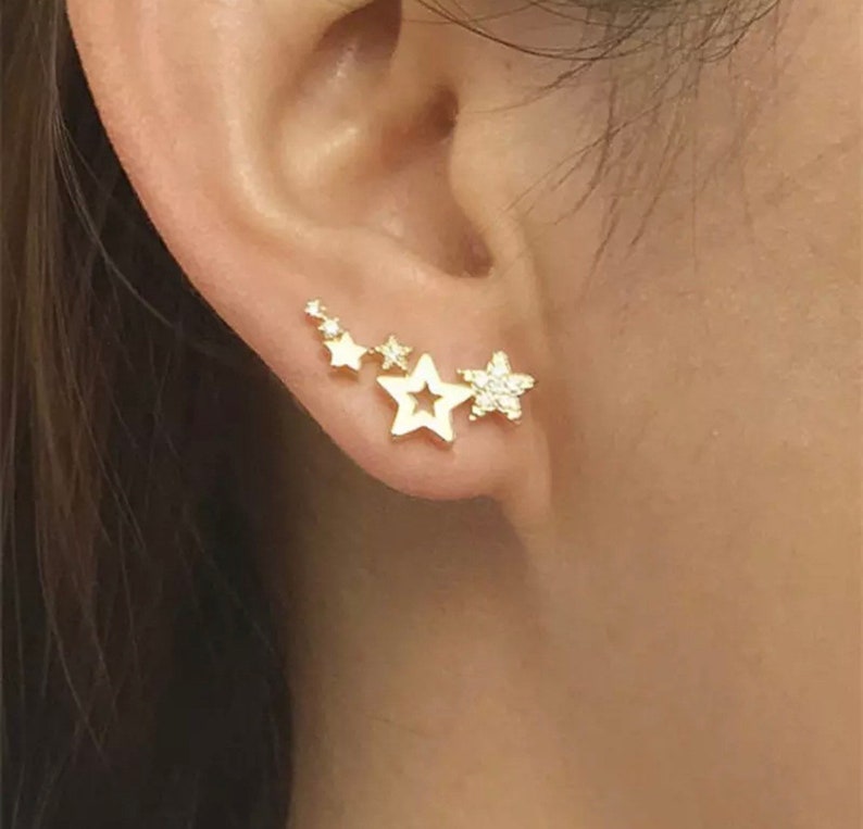 Ear Climber Earrings. Multi Stars Earrings. Star Ear Jacket. Stars Tassel CZ Earrings. image 9