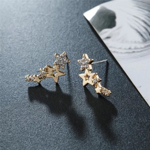Ear Climber Earrings. Multi Stars Earrings. Star Ear Jacket. Stars Tassel CZ Earrings. image 5