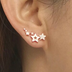 Ear Climber Earrings. Multi Stars Earrings. Star Ear Jacket. Stars Tassel CZ Earrings. image 7