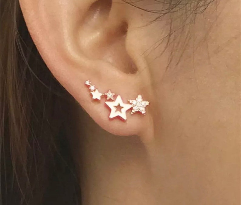 Ear Climber Earrings. Multi Stars Earrings. Star Ear Jacket. Stars Tassel CZ Earrings. image 7