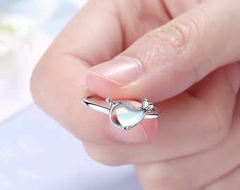 Anillo de delfín, anillo de ópalo, anillo apilable de plata, regalo para ella