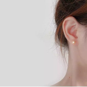Golden Sun Earrings. Gold Moon Stud Earrings, Crescent Stud in Silver. Sunshine Silver Earrings, Gifts for her. Celestial earrings. image 5