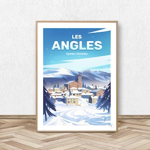 Les Angles Poster - Oostelijke Pyreneeën // Vintage Poster - Decoratieschilderij - Illustratie