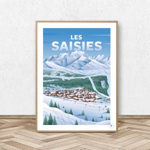 Poster Les Saisies - Beaufortain // Vintage-Poster - Dekorationsgemälde - Illustration
