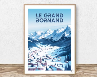 Le Grand Bornand Poster - Aravis / Haute-Savoie // Vintage Ski Poster - Mountain Decoration - Travel poster Grand Bornand - Alpine Poster