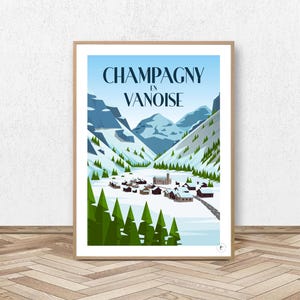 Champagny En Vanoise Poster - Savoie // Vintage Illustration - Decoration - Travel poster - Alpine Poster