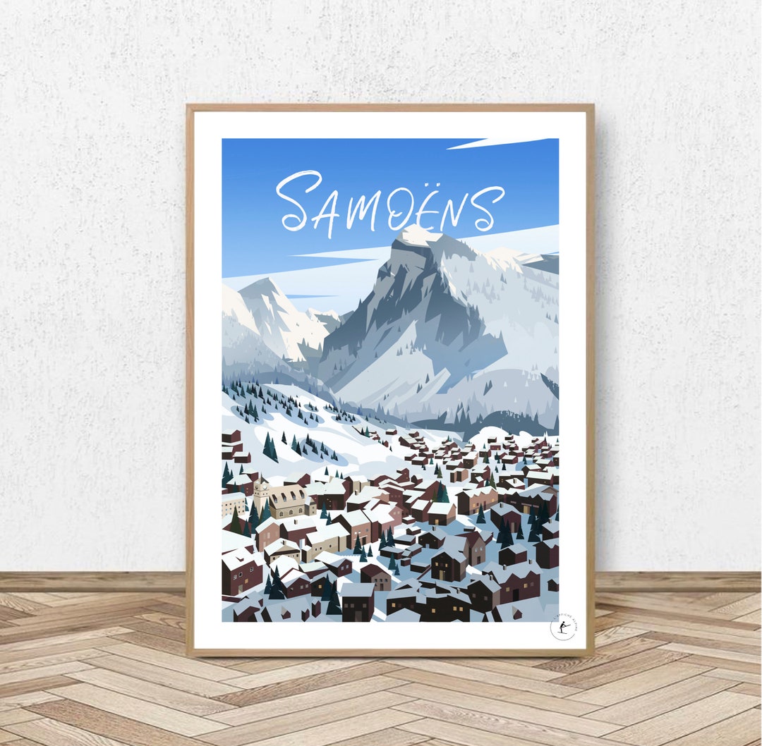 Affiche Samoëns Aiguille de Criou // Illustration Vintage Décoration