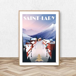 Saint Lary Soulan Poster - Pyrenees // Vintage Poster - Decoration Table - Illustration