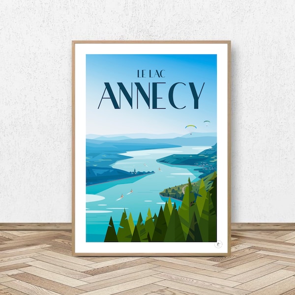 Affiche Annecy - Le Lac d'Annecy // Illustration Vintage - Décoration - Travel poster - Affiche Alpine