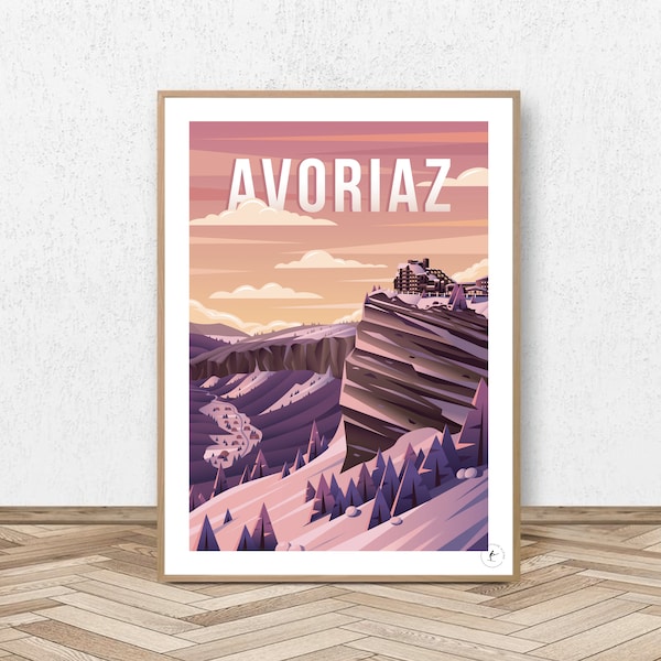 Affiche Avoriaz - Portes du Soleil // Illustration Vintage - Décoration - Travel poster - Affiche Alpine