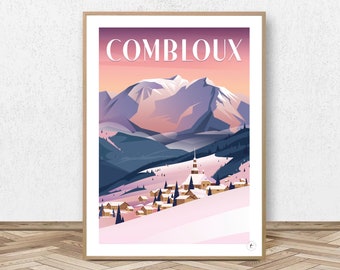Combloux Poster - Mont Blanc // Vintage Ski Illustration - Decoration - Travel poster - Alpine Poster