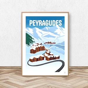 Peyragudes Poster - Col de Peyresourde / Hautes-Pyrénées // Vintage Ski Illustration - Mountain Decoration - Alpine Poster