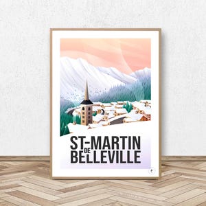 Cartel Saint Martin de Belleville - Saboya // Ilustración vintage - Cartel de los 3 Valles