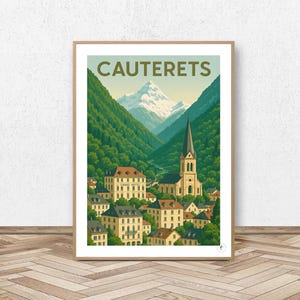 Cauterets Poster - Hautes-Pyrénées // Vintage Ski Illustration - Mountain Decoration - Travel Poster - Alpine Poster