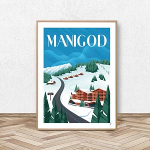 Manigod Poster - Haute Savoie // Vintage Illustration - Col de la Croix Fry