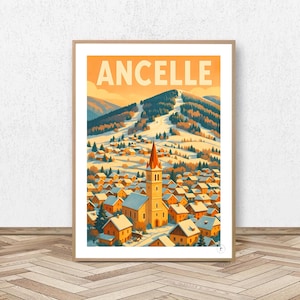 Ancelle Poster - Hautes-Alpes // Vintage Ski Illustration - Mountain Decoration - Travel Poster - Alpine Poster