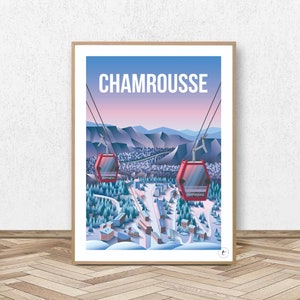 Chamrousse-Poster - Ski-Poster // Vintage-Illustration - Dekoration - Ski-Poster - Alpen-Poster
