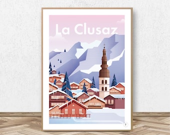 La Clusaz Poster - Haute-Savoie // Vintage Illustration - Decoration - Travel poster - Alpine Poster