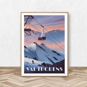 Val Thorens Poster - Cime Caron // Vintage Illustration - Les 3 Vallées - Travel poster - Alpine Poster