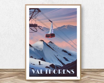 Val Thorens Poster - Cime Caron // Vintage Illustration - Les 3 Vallées - Travel poster - Alpine Poster