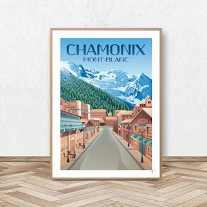 Affiche Chamonix - Mont Blanc // Illustration Vintage - Haute-Savoie