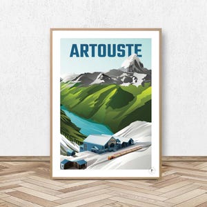Artouste Poster - Pyrénées-Atlantiques / Vintage Ski Illustration - Mountain Decoration - Travel Poster - Alpine Poster