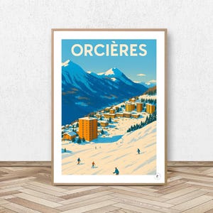 Affiche Orcières - Champsaur // Illustration Vintage Ski - Décoration Montagne - Travel poster - Affiche Alpine