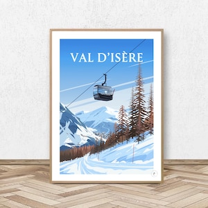 Poster Val d&#39;Isère - Espace Killy // Vintage-Illustration - Ski-Dekoration - Alpen-Poster - Alpen-Poster