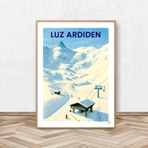 Luz Ardiden Poster - Hautes-Pyrénées // Vintage Ski Illustration - Mountain Decoration - Travel Poster - Alpine Poster