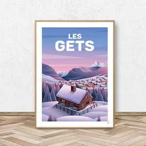 Les Gets Poster - Portes du Soleil // Vintage Ski Illustration - Mountain Decoration - Travel poster - Alpine Poster