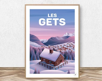 Les Gets Poster - Portes du Soleil // Vintage Ski Illustration - Mountain Decoration - Travel Poster - Alpine Poster