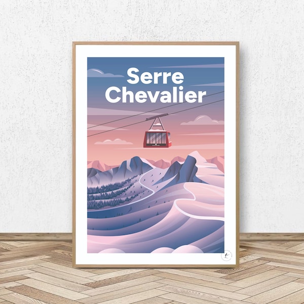 Affiche Serre Chevalier - Hautes Alpes // Poster Vintage Ski - Décoration Écrins - Travel poster Briancon - Affiche Alpine