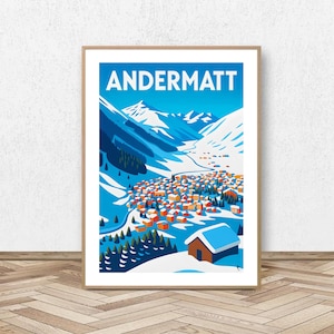 Andermatt Poster - Switzerland // Vintage Ski Poster