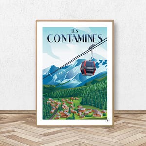 Poster Les Contamines Montjoie - Haute-Savoie // Vintage Illustration - Decoration - Mont Blanc - Alpine Poster