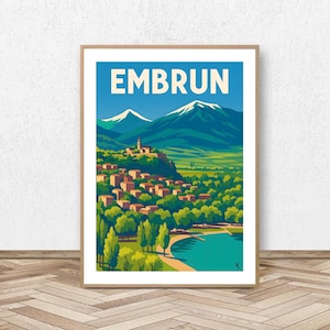 Embrun Poster - Hautes-Alpes // Vintage Ski Illustration - Mountain Decoration - Travel Poster - Alpine Poster