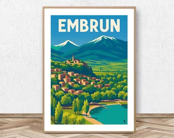 Embrun Poster - Hautes-Alpes // Vintage Ski Illustration - Mountain Decoration - Travel Poster - Alpine Poster
