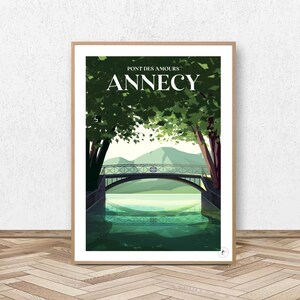 Annecy Poster - Pont des Amours // Vintage Illustration - Decoration - Travel poster - Alpine Poster