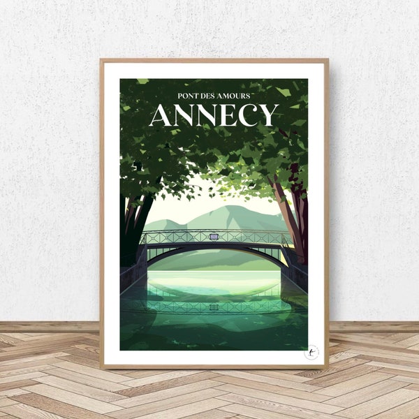 Affiche Annecy - Pont des Amours // Illustration Vintage - Décoration - Travel poster - Affiche Alpine